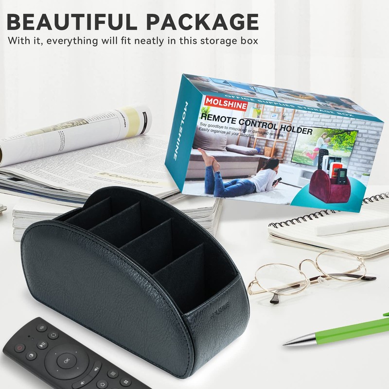 molshine Remote Control Holder with 5 Compartments,Pu Leather Office Organization