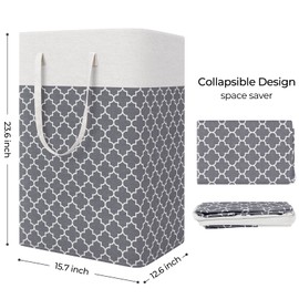 StorageRight Laundry Basket Hamper Large Collapsible Laundry Hamper with Easy Carry Handles，Freestanding Clothes Hampers for Laundry, Bedroom, Dorm, Clothes, Towels, 75L, Clover Grey