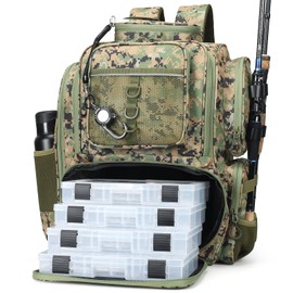 WANOON Fishing Backpack with 4 Tackle Boxes. Large Ttackle Bag Strong Materials