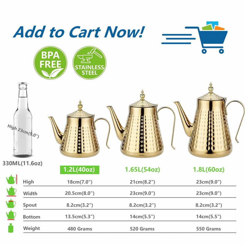 SANQIAHOME 1.2L(40oz) Stainless Steel Hammer Patterned Teapot With Removeable Infuser,Loose