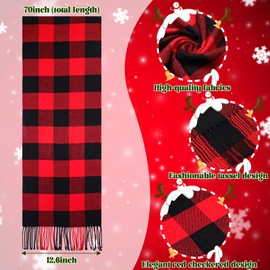 Cuffbow Christmas Santa Hat and Scarf Set Red Black Buffalo Plaid Scarf Christmas Santa Hat for Christmas Winter Party Gift (3 Set)