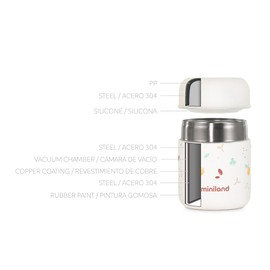Miniland Mini Valencia Thermos Container 280 ml for Baby Food with Double Steel Layer that Maintains the Temperature of Food for Hours