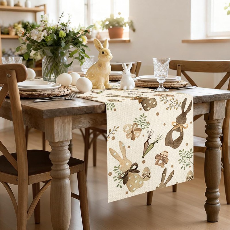 Artscope Happy Easter Table Runner Spring Easter Holiday with Hearts