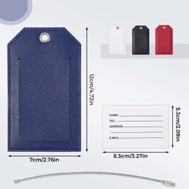 Blendura 4 PU Luggage Tags with Personal Information Card, Suitcase and Travel Bag Tag, Black, red, white, blue, Simple Plain Luggage Tag