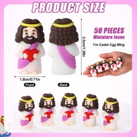 Lyreh 50pcs Tiny Jesus Statue with Red Heart, PVC Material Miniature Easter Figurines Small Mini Valentine Jesus Decor for Easter Day Valentine Day Religious Favor and Decor(Purple)