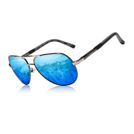 KINGSEVEN Men's Polarised Aviator Sunglasses Classic Retro Casual Holiday Driving Sunglasses with UV Protection, grey / blue