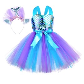 Tutu Dreams 4 Colors Mermaid Dress for Girls with Headband Birthday Party Gifts Dress Up Clothes