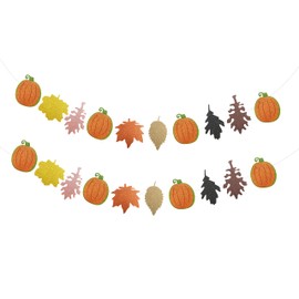 Pumpkin Maple Leaves Thanksgiving Decorations Banner, 5Inch Glitter Pumpkin Leaf Garland Thanksful Fall Banner, Autumn Wall Hanging Decor, Thanksgiving Party Indoor Outdoor Decor Supplies