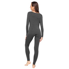 WiWi Soft Underwear for Women Thermal Long Johns Sets Super Warm Base Layer Top Pants Pajamas Set Viscose from Bamboo S-3X, Charcoal Heather, X-Large