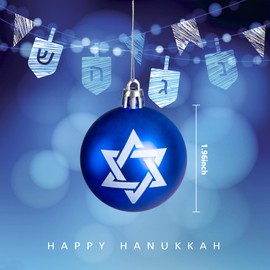 12pcs 2 inch Hanukkah Ball Ornaments,Star of David Hanukkah Ornament Balls,White and Blue Jewish Menorah Ornaments for Tree Decorations (Blue)
