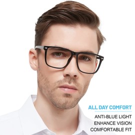 WEMOOTANTS Large Bifocal Reading Glasses Men Blue Light Blocking Readers with Spring Hinges 1.0 1.25 1.5 1.75 2.0 2.25 2.5 2.75 3.0 3.5 (Black, 1.50)