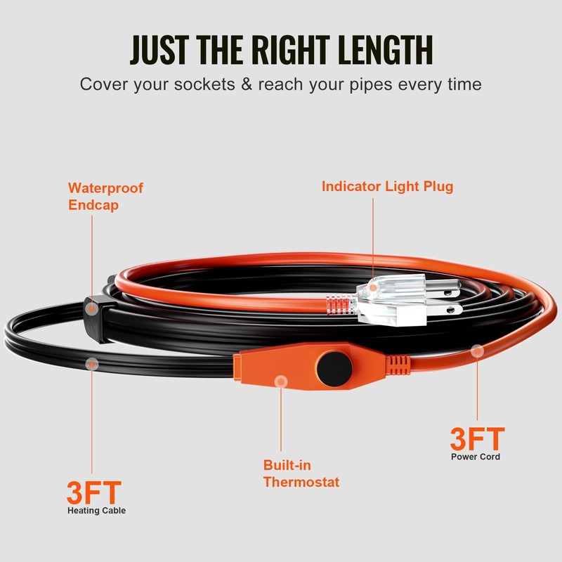 VEVOR Pipe Heating Cable, 3FT 7W/FT Heat Tape for Pipes