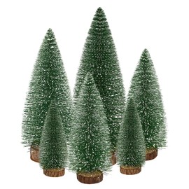 Fuyuleyo 6Pcs Mini Christmas Tree Bottle Brush Trees, Miniature Snow Frosted Sisal Christmas Trees Artificial Small Tabletop Xmas Trees for Winter Ornaments Christmas Crafts Decorations