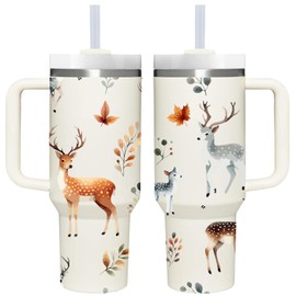 40 OZ Deer Tumbler with Handle.Deer Lover Gifts.Unique Birthday Christmas Gifts for Deer Lover.Personalized 40 OZ Deer Tumbler Gifts for Women Men.