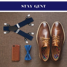 ACWOO Braces for Men Wide 3.5 cm, Braces Men's Extra Strong Braces Elastic and Adjustable, Strong Metal Braces with 6 Metal Clips, Braces Black Braces (Royal Blue)