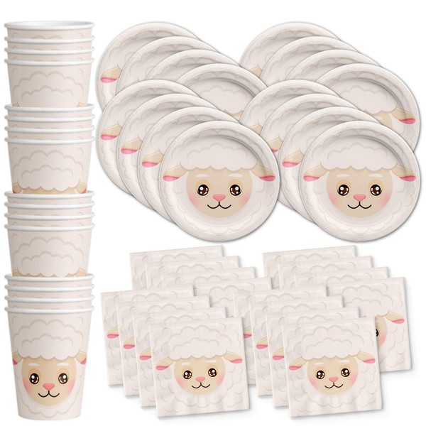Sheep Birthday Party Supplies Set Plates Napkins Cups Tableware Kit for 16