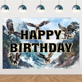 Eagle Birthday Party Decorations, Eagle Happy Birthday Backdrop Banner 3 x 5ft Cool Bald Eagle Mountain Eagle Hanging Photo Background Banner for Eagle July Birthday Party Boy