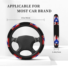 ZJHFSGMY Puerto Rico Flag Steering Wheel Cover, Universal Fit, 15-Inch Diameter, Neoprene, Multicolor