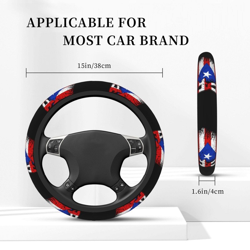ZJHFSGMY Puerto Rico Flag Steering Wheel Cover, Universal Fit, 15-Inch