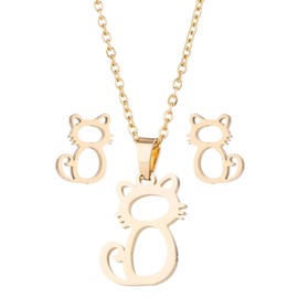 Cat Necklace Earrings Set for Women Men Cat Pendant Necklace Cat Earrings Silver Gold Chain Necklace for Cat Lover Gifts Gold