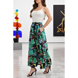 Urban CoCo Women's Summer Flowy Boho A-Line Pleated Maxi Skirt Elastic Waist Long Beach Skirts with Pockets（3，S