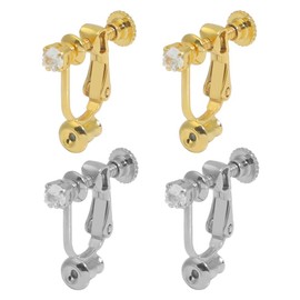 ALLVD Earring Converter 2 Colors Set (4 Pieces) Screw Type No Hole Earrings Gold Silver 2 Types of Earrings Parts for Women
