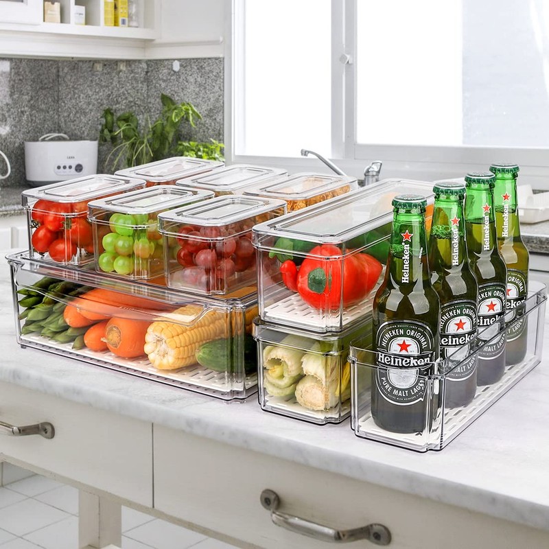 10 Pack Refrigerator Pantry Organizer Bins, Stackable Fridge Organizer Bins