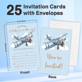 Nuckxy A Baby Is On The Way! Baby Shower Invitation Cards With Envelopes, Plane & Clouds Invites For Baby Shower, Gender Reveal, Baby Announcement, Party Favor & Accessories(25Pcs) - C16