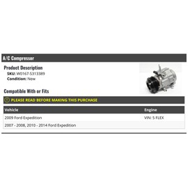 Marketplace Auto Parts A/C Compressor - Compatible with 2007-2014 Ford Expedition VIN 5 FLEX