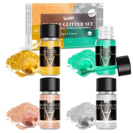 Edible Glitter - 4 Colors Luster Dust Edible Set, Food Grade Edible Glitter for Drinks, Cocktails, Cupcakes, Cookies, Candy, Glimmer Sprinkle Powder for Party Foods, Baking, Beverage (5g/Bottle)