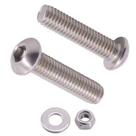 3/8"-16 x 1-1/4" Stainless Steel Button Head Socket Cap Screws with Hex Locknuts and Flat Washers, 304 Stainless Steel, Full Thread, Coarse Thread, 8 Sets