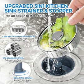 zaa Kitchen Sink Drain Strainer - Kitchen Sink Stopper, 304 Stainless Steel Sink Drain Stopper, Sink Protector for Kitchen with Anti-Clog Filter, Fit US Standard 3-1/2'' Sink Drain Hole, Silver