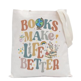POFULL Librarian Gift Book Lover Shoulder Bag Reading Gift Bookworm Gift Books Make Life Better Tote Bag (Books Make Life CA)
