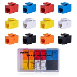 GeeekPi Cat6 RJ45 Keystone Jack Insert, 12-Pack Multi-Colour Set, Gold-Plated Pins