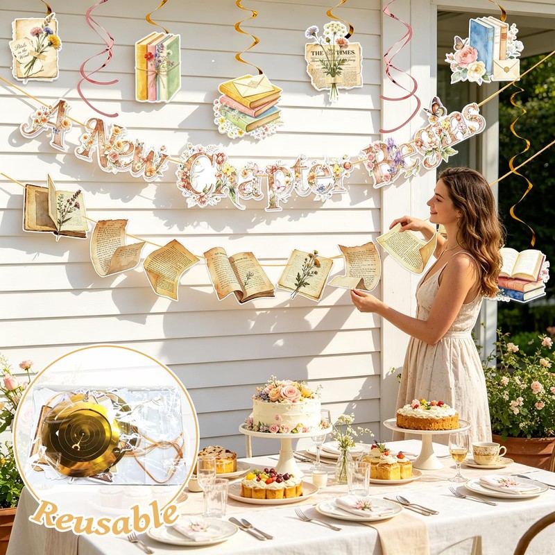 A New Chapter Begins Banner Floral Book Hanging Swirls Baby