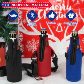 Desing Wish 3 Pack Beer Bottle Cooler Sleeves with Adjustable Shoulder Strap & Bottle Opener, 12oz Standard Beer Bottle Neoprene Sleeve Insulators Zip-up Beer Bottle Jacket - Black/Red/Blue