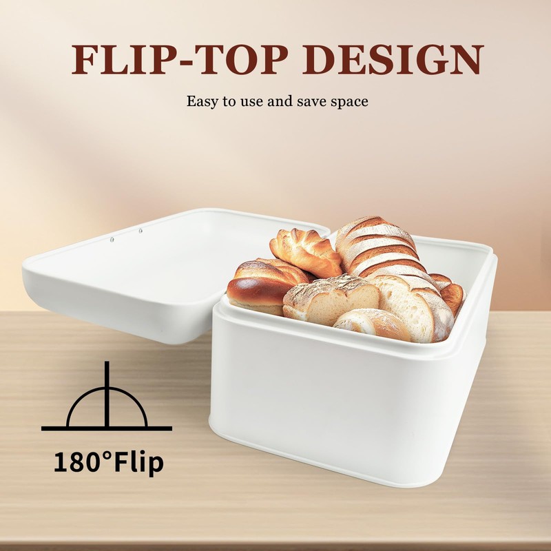 ENLOY Extra Large White Bread Box for Countertop, Stainless Steel