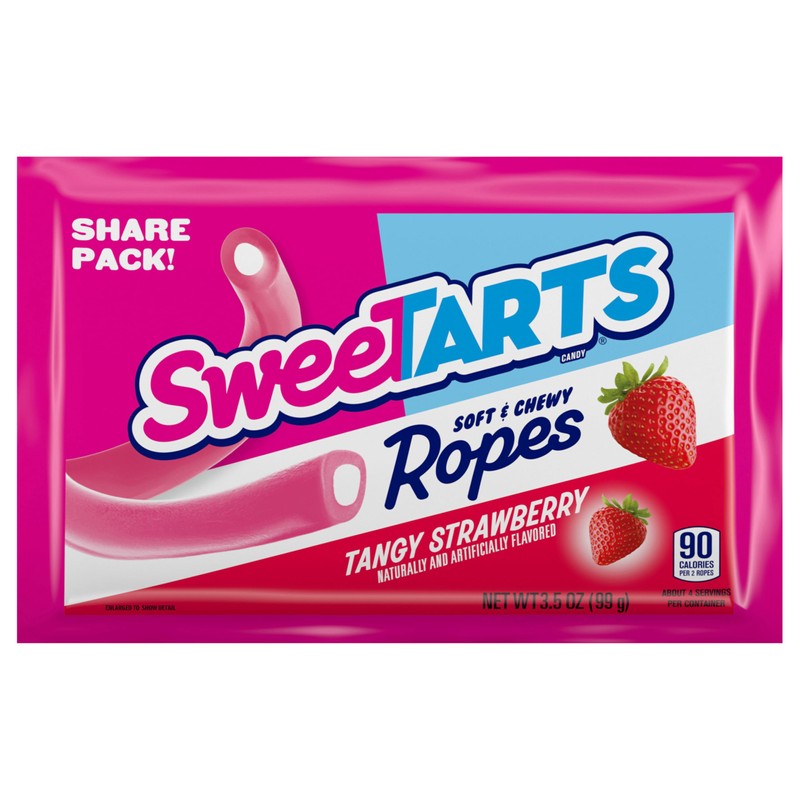 SweeTARTS Ropes, Candy, Tangy Strawberry, Soft and Chewy, 3.5 oz