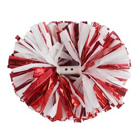 Hooshing 2PCS Pom Poms Cheerleading Metallic Red and White Professional Cheering Pom Poms with Baton Handle for Cheer Squad Team Sports Spirited Party Dance Training