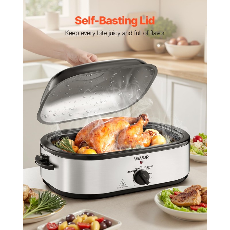 VEVOR Roaster Oven, 14QT Fast-Cooking Turkey Roaster, 150-450℉ Adjustable Temperature