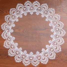 URROMA Round Lace Doilies 24x24 Inch White Tablecloth Lace Trim Coffee Table Cover Table Cover for Dining Room Kitchen Wedding Decoration (60x60cm)