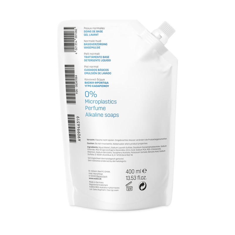 Eubos Refill bag wash emulsion blue, 400 ml, against blemished