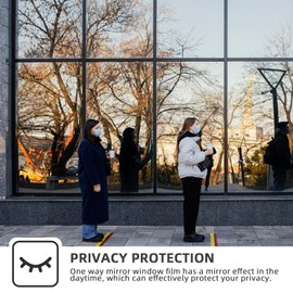 Sesybuty Window Privacy Film with Free Installation Tools, One Way Daytime Window Privacy Film Static Cling Reflective Heat Control Window Tint for Home Office (CY-Black Silver, 35.4 Inch X 6.5 Feet)