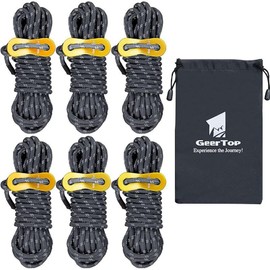 GEERTOP 6 Pack Reflective Guy Lines 4 mm Tent Cords for Camping, Hiking, Backpacking and Travel - Color: Gray