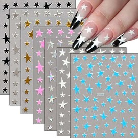 14 Sheets Star Nail Art Stickers 3D Self-Adhesive Nail Art Stickers Star Designs Self-Adhesive Nails Stars Decals for Women Manicure Tips Decoration Supplies