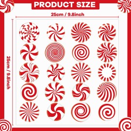 20 PCS Christmas Peppermint Candy Thick Gel Cling Xmas Candy Cane Window Decorations Candy Cane Window Clings Decals for Kids Toddlers Home Airplane Festive Season Holiday Party Home Classroom Nursery