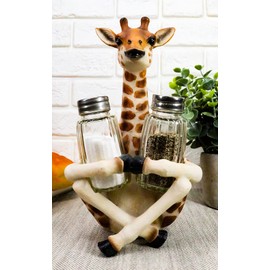 Ebros Gift Safari Adorable Giraffe Far Reach Salt and Pepper Shakers Holder Figurine with Glass Shakers Kitchen Dining Home Decor Sculpture Table Top Bar Centerpiece Figurine for Fans of Giraffes