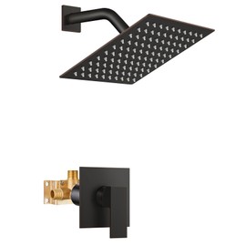 Airuida Shower Faucet Set Bathroom Rain Shower System 8 Inch Square Showerhead Single Function 1 Handle Trim Kit Cover Plate without H and C Labels with Male Thread Rough-in Valve Oil Rubbed Bronze