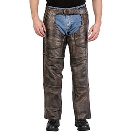 Hot Leathers CHM1008 Unisex Distressed Brown Premium Motorcycle Leather Chaps - X-Large
