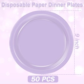 QZYL 50 pcs Party Paper Plates, Disposable Plates Set for Holiday Light Purple